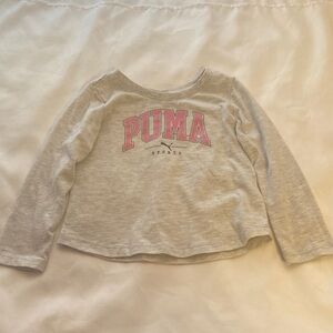 Puma Kids Gray Long Sleeve Tee with Pink Logo